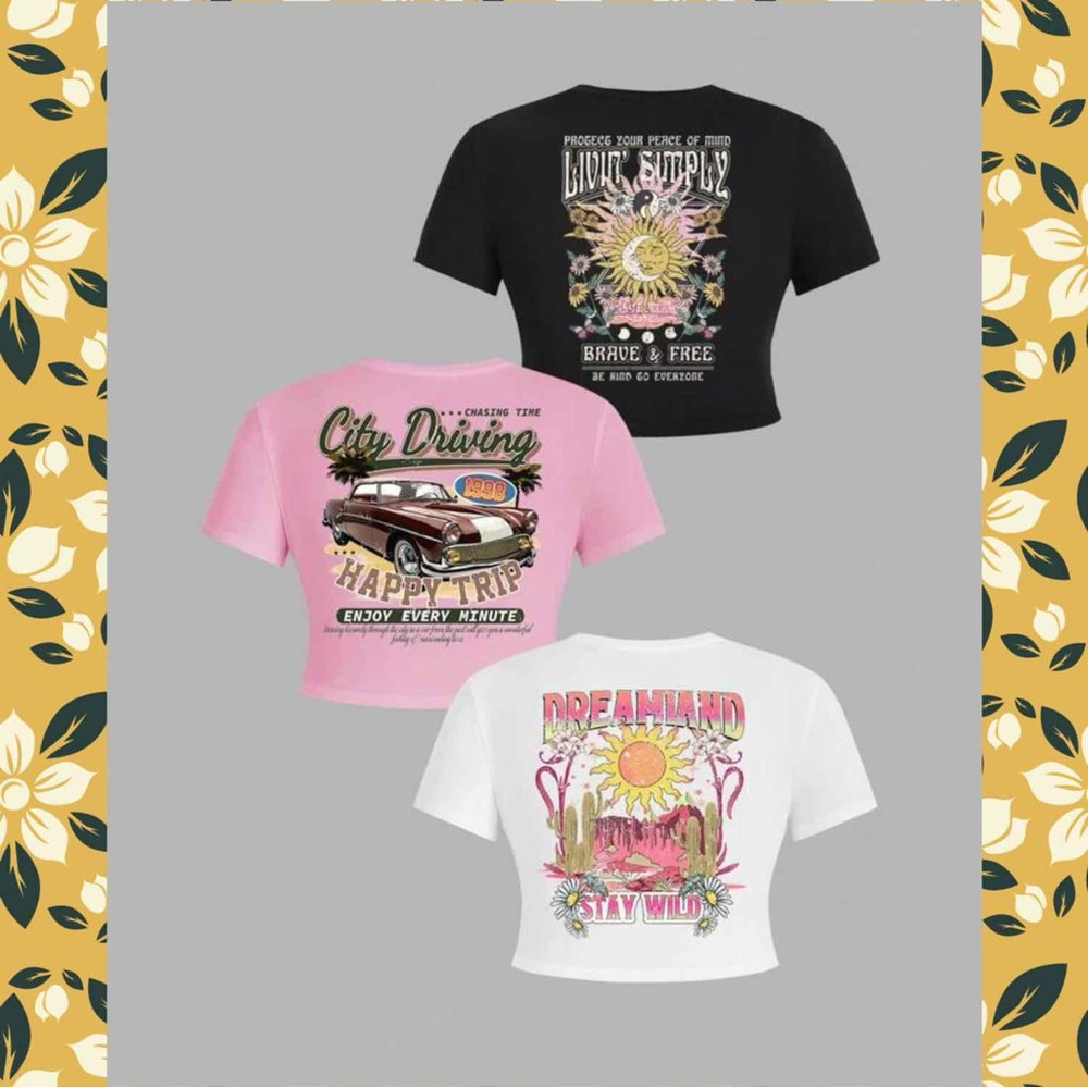 Women’s Form-Fitting Cropped Tees (3pcs)